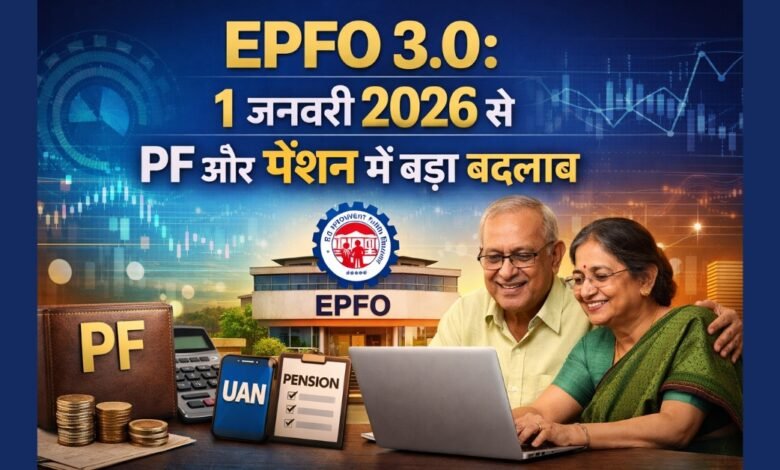 EPFO 3.0 New Rules 2026 के तहत PF और पेंशन नियमों में बदलाव की जानकारी दर्शाती फीचर इमेज