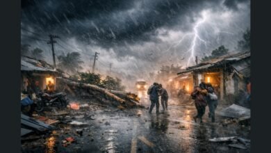 2026 के सबसे बड़े तूफान में तेज़ आंधी और बारिश से मची तबाही का दृश्य