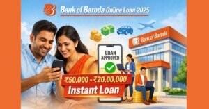 Bank of Baroda online personal loan 2025 banner showing instant loan up to ₹20 lakh