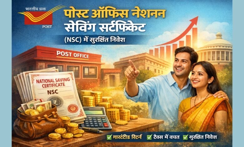 Post Office NSC Scheme में सुरक्षित निवेश और गारंटीड रिटर्न दिखाता हुआ फीचर इमेज