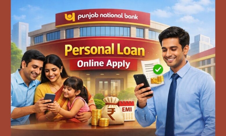 Punjab National Bank Personal Loan Hindi में PNB पर्सनल लोन ऑनलाइन आवेदन और EMI जानकारी दर्शाती फीचर इमेज