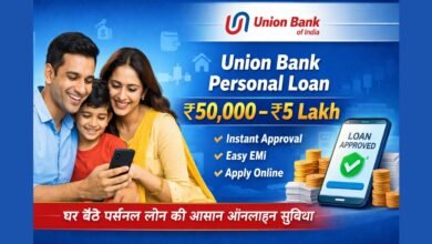 यूनियन बैंक ऑफ इंडिया पर्सनल लोन ₹50,000 से ₹5 लाख तक ऑनलाइन आवेदन प्रक्रिया दर्शाता फीचर इमेज