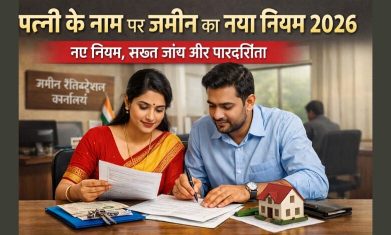 पत्नी के नाम पर जमीन रजिस्ट्रेशन के नए नियम 2026 की जानकारी दर्शाती तस्वीर