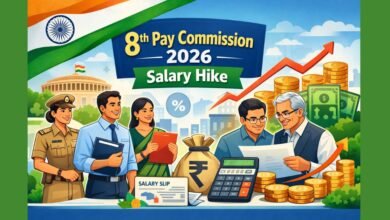 8वें वेतन आयोग 2026 में सरकारी कर्मचारियों की सैलरी बढ़ोतरी से जुड़ी जानकारी दर्शाती फीचर इमेज