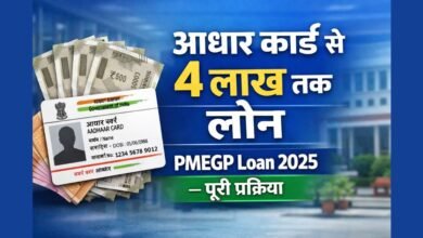 आधार कार्ड से पर्सनल और बिजनेस लोन तथा PMEGP लोन योजना 2025 की जानकारी दर्शाती हुई इमेज