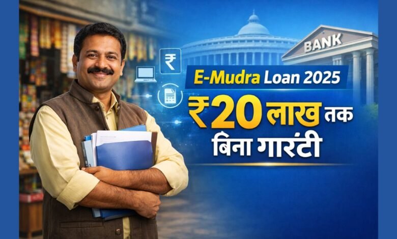 E-Mudra Loan 2025 के तहत बिना गारंटी ₹20 लाख तक का बिज़नेस लोन