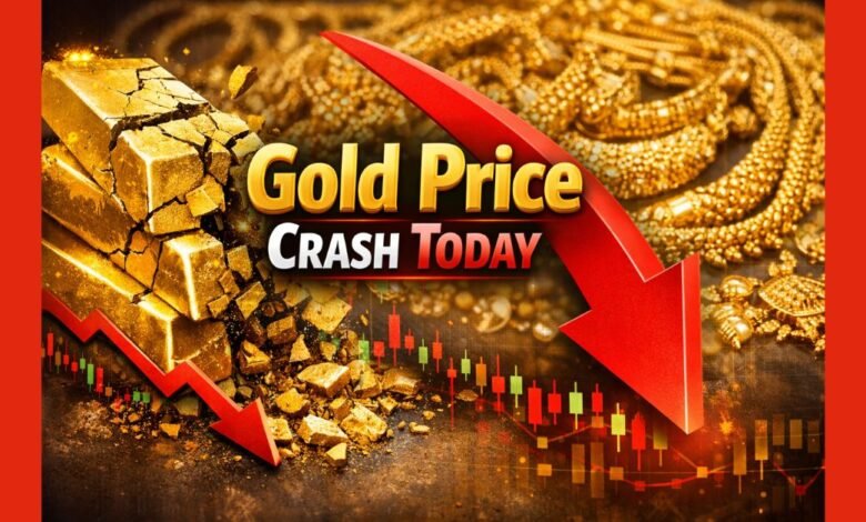 Gold Price Crash Today in India showing fall in 18 carat and 22 carat gold rates