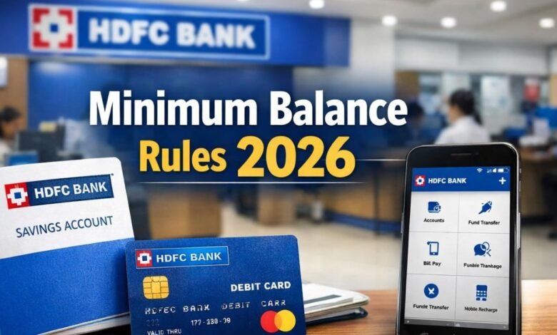 HDFC बैंक सेविंग अकाउंट मिनिमम बैलेंस नियम 2026 और चार्ज की जानकारी दर्शाता फीचर इमेज