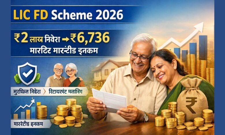 LIC FD Scheme 2026 में ₹2 लाख निवेश पर गारंटीड मासिक इनकम दिखाता हुआ इन्फोग्राफिक
