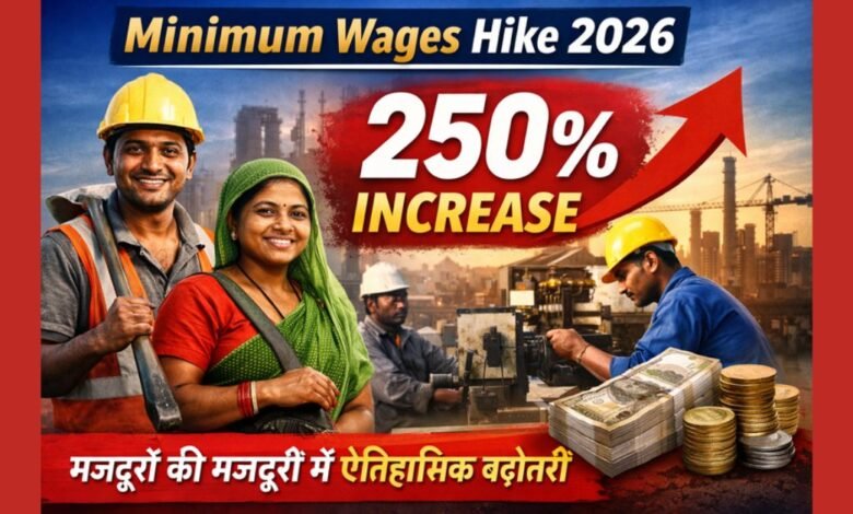 Labour Minimum Wages Hike 2026 में मजदूरों की न्यूनतम मजदूरी 250 प्रतिशत बढ़ोतरी की जानकारी दर्शाती फीचर इमेज