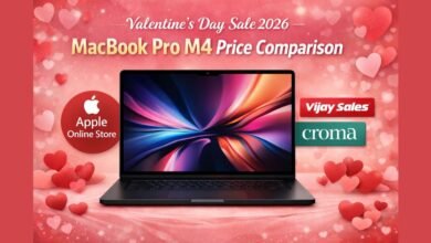 MacBook Pro M4 Valentine Day Sale price comparison between Apple Online Store, Vijay Sales and Croma in India