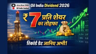 Oil India Dividend 2026 ₹7 per share announcement with company logo and stock market background
