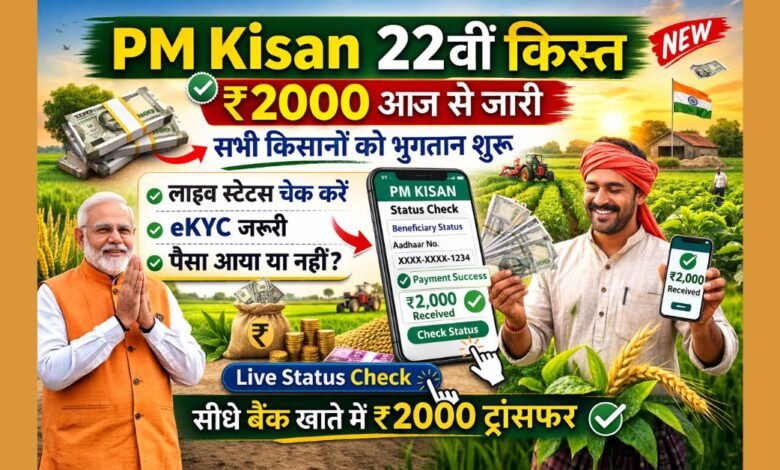 PM Kisan 22वीं किस्त ₹2000 भुगतान स्टेटस चेक करते किसान