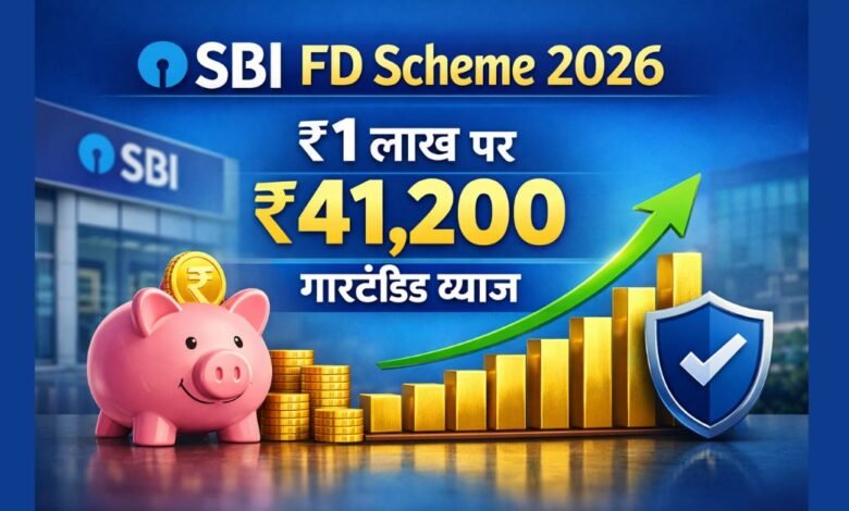 SBI FD Scheme 2026 में ₹1 लाख निवेश पर ₹41,200 गारंटीड ब्याज दर्शाती हुई फीचर इमेज