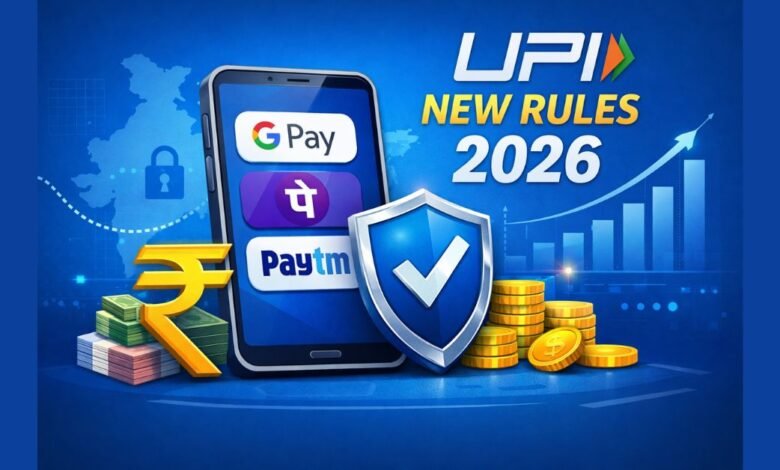 UPI New Rules 2026 से जुड़े नए ट्रांजैक्शन नियम और डिजिटल पेमेंट अपडेट दर्शाता फीचर इमेज