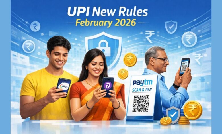 UPI New Rules February 2026 से जुड़े Google Pay, PhonePe और Paytm यूजर्स के नए नियम दर्शाती फीचर इमेज