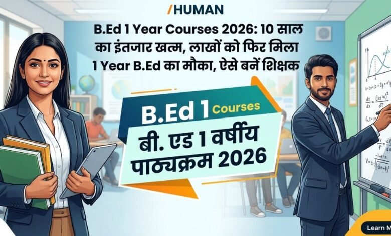 Indian teachers smiling with 1 Year B.Ed Course 2026 text overlay for educational blog.