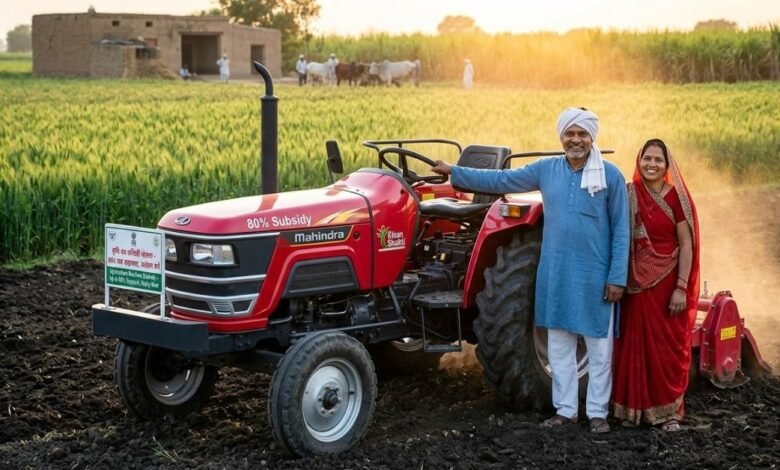 भारतीय किसान आधुनिक कृषि यंत्र और ट्रैक्टर सब्सिडी योजना का लाभ लेते हुए।