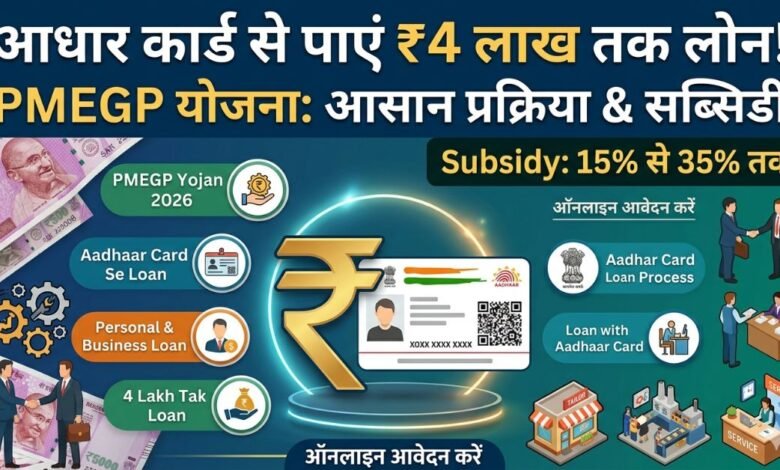 Aadhar card business loan and PMEGP scheme 2026 infographic in Hindi