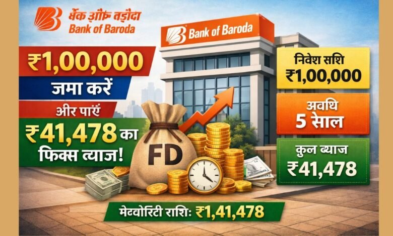 Bank of Baroda FD Scheme में ₹1 लाख निवेश पर ₹41,478 ब्याज कैलकुलेशन