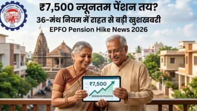 EPFO Pension News 2026 banner showing elderly couple with financial growth charts and Indian currency symbols