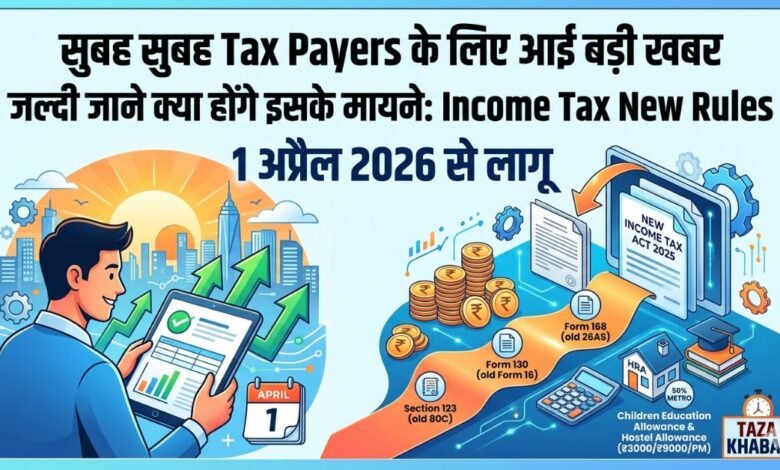 Income Tax New Rules 2026 India announcement graphic with calculator and tax forms.