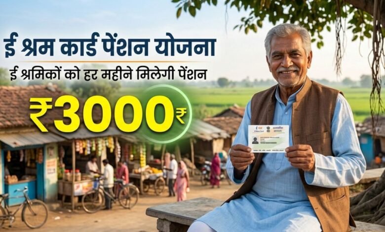 E-Shram Card Pension Scheme benefits and registration visualization