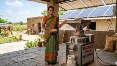 भारतीय महिला और सोलर आटा चक्की मशीन - स्वरोजगार योजना।