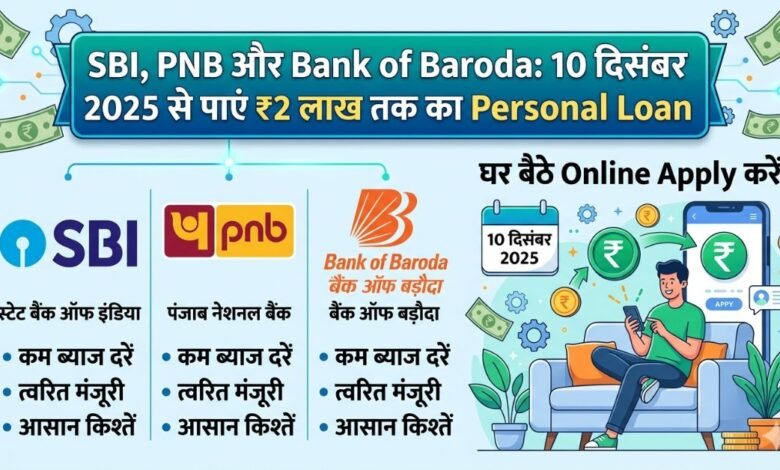 SBI PNB and Bank of Baroda logo with 2 lakh personal loan text in Hindi