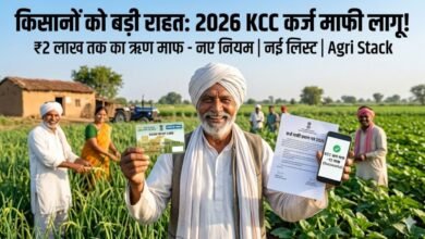 Kisan Karj Mafi 2026 new list update showing a happy Indian farmer with KCC card