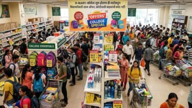 Crowded DMart store with college students shopping