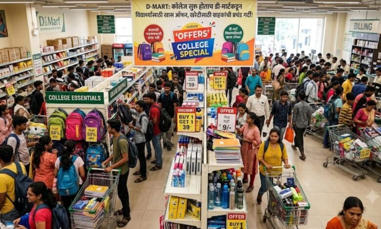 Crowded DMart store with college students shopping